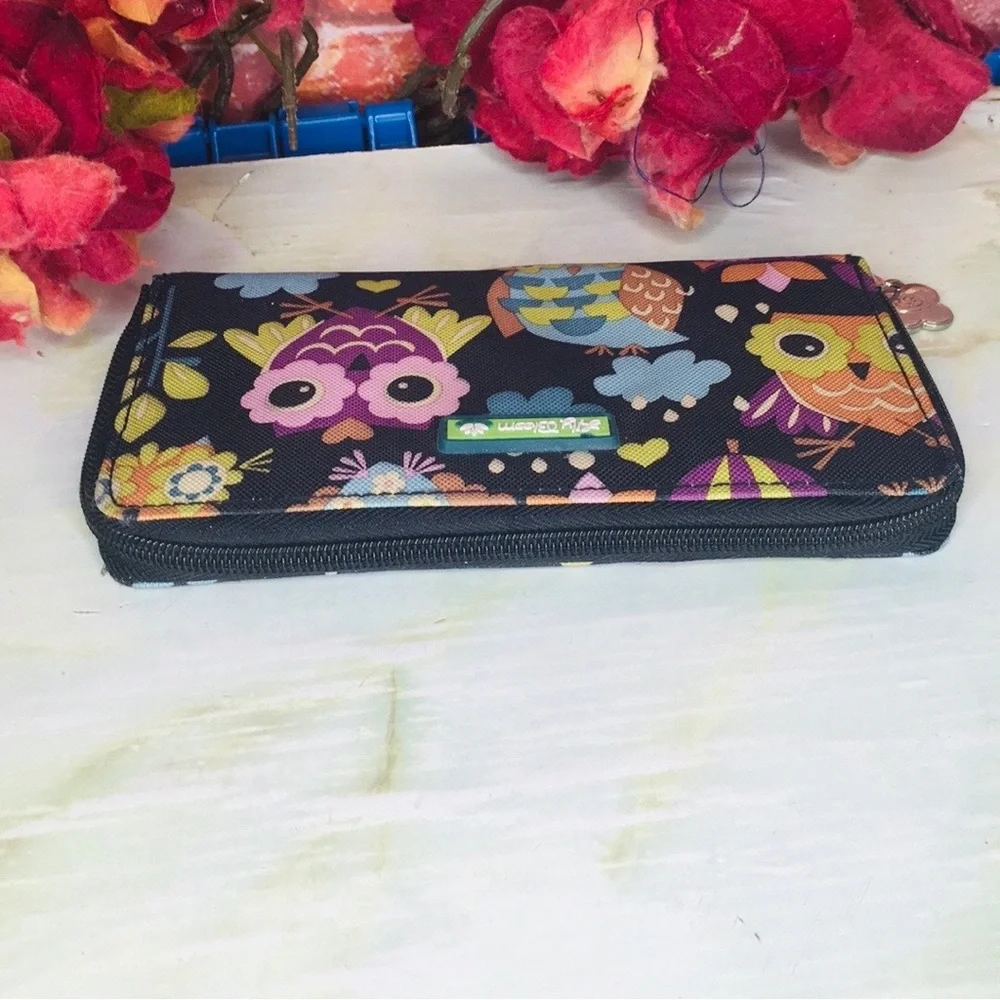 Lily Bloom Whimsical Give a Hoot Owl Print Zippered Wallet